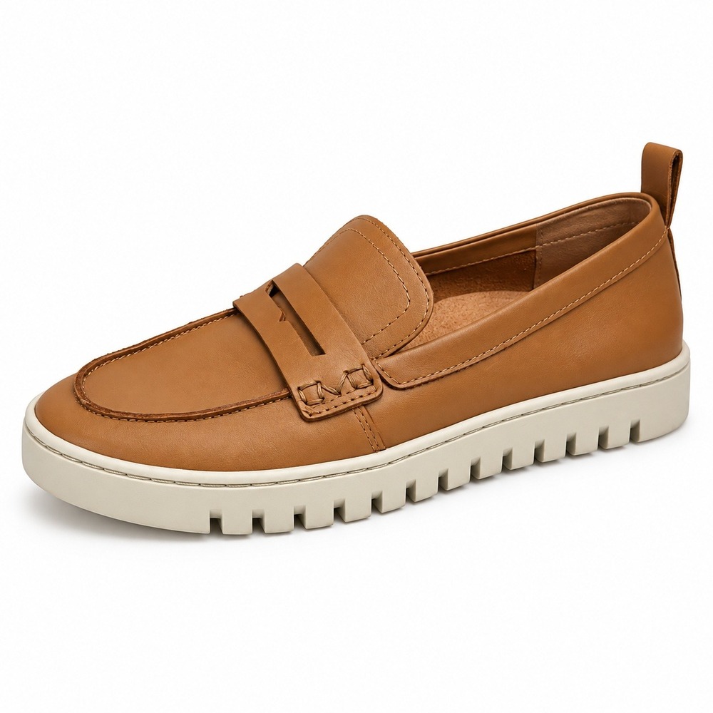 Vionic 7.5 Uptown Leather Penny Loafer Tan Platform Comfort Walking Preppy Shoe
